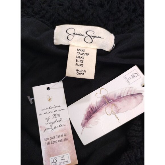 Jessica Simpson Black Crochet Knit Midi Dress Scallop Trim  With Belt XS, NWT. - Picture 3 of 7